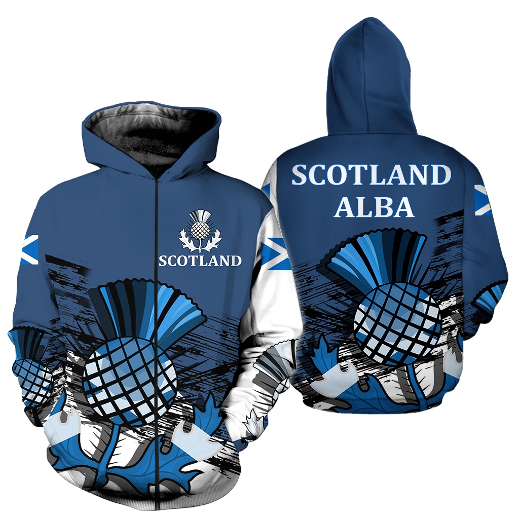 Scots Print Zipper Hoodie - Scotland Valentine Heart Thistle Celtic Style Zipper Hoodie
